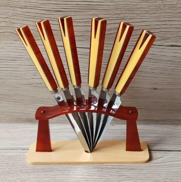 Schöner alter Art Deco Obst - Messerständer Bakelit 6 Butter - Messer Solingen