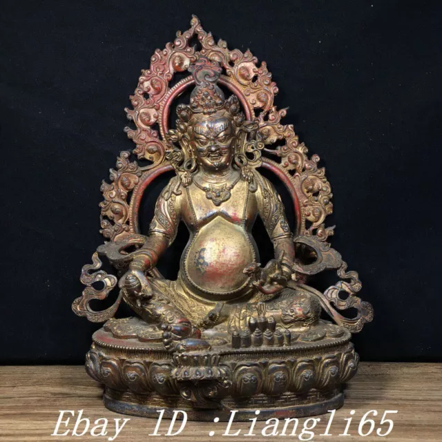 12.2" Buddhismus Reine Bronze Gelbe Jambhala Reichtum Gott Buddha Maus Statue