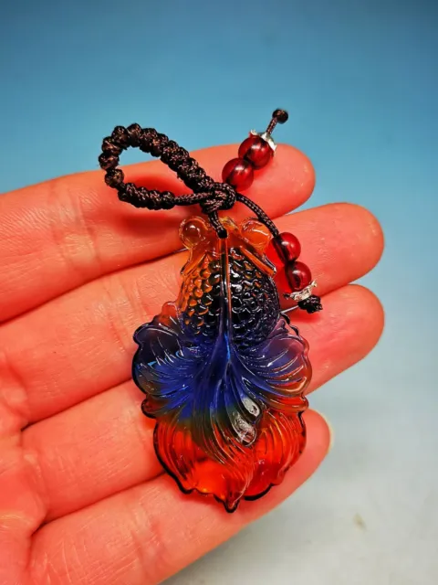 .Exquisite Chinese Colored Glaze Hand Carved Colorful Goldfish Pendant M04