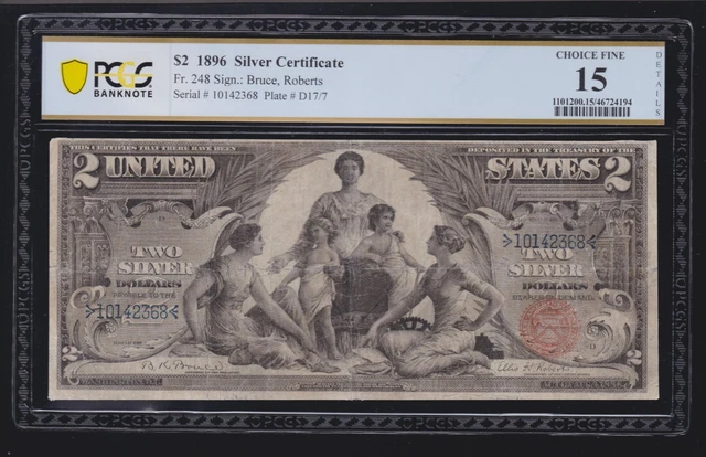 US 1896 $2 Education Silver Certificate FR 248 PCGS 15 Ch Fine (368)