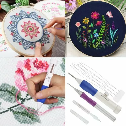 DIY Punch Needle Magic Embroidery Pen Set Stitching Thread Tool Sewing Craft Kit