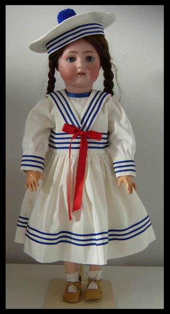 robe & béret poupée ancienne SFBJ Jumeau Kestner Halbig dress & hat antique doll