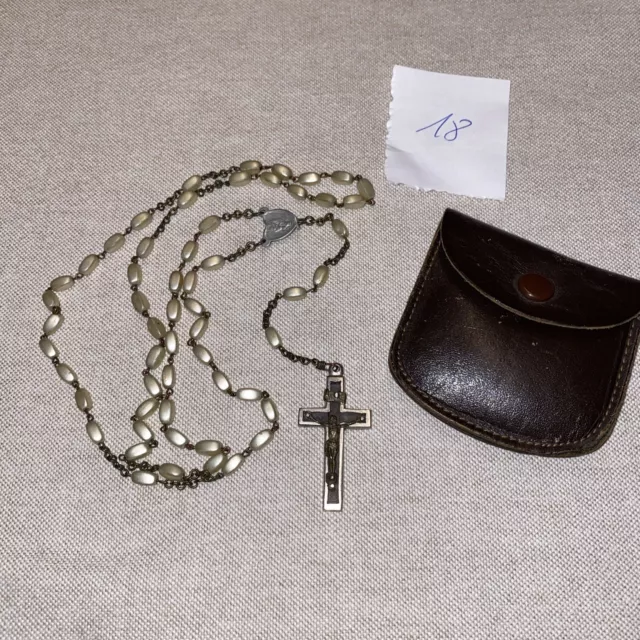 Antik ROSENKRANZ mit Täschchen Jesus Kreuz Kruzifix                       #18