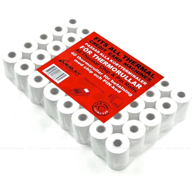 Merley rotoli di carta termica chip e pin macchina per carte di credito 57x30x12,7 mm confezione da 40