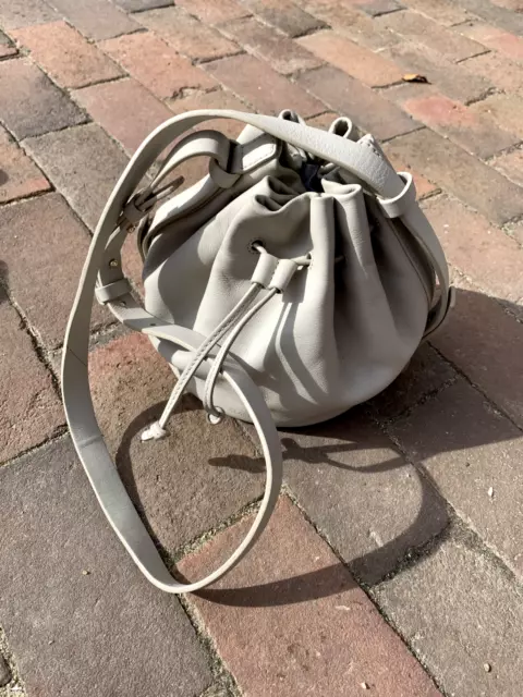 Skagen Ibsen Mini Dumpling Bucket Bag Taupe Gray Leather