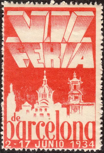 Stamp Label Spain Exposition 1934 Poster Cinderella  Barcelona VII Feire Fair MN