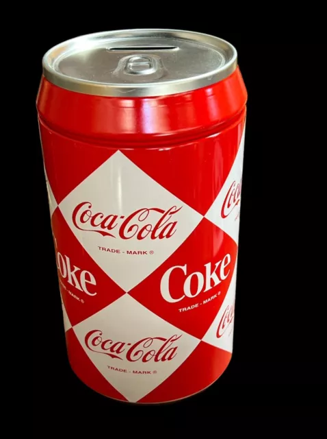 Vintage Inspired Diamond Design Large Coke Coca Cola Tin Can Piggy Coin Bank 8"