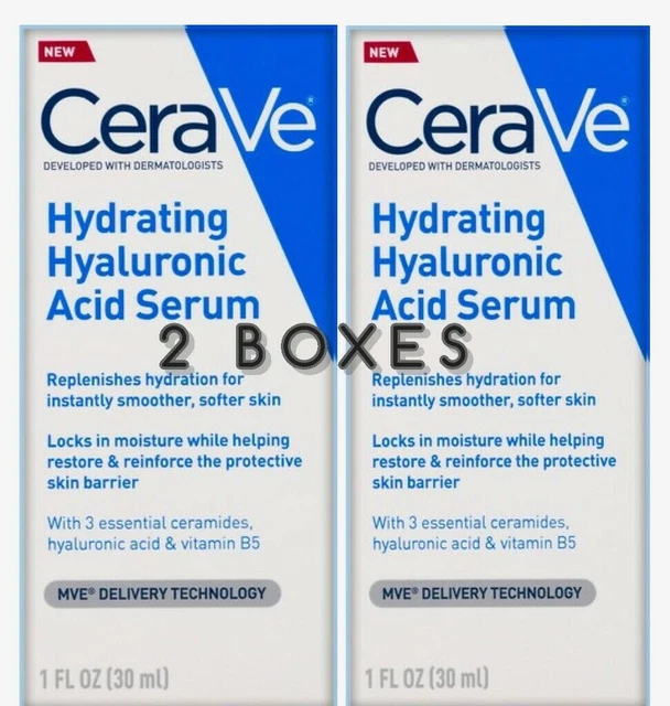 CERAVE HYDRATING HYALURONIC Acid Face Serum 1 oz (2 BOXES) 23.88