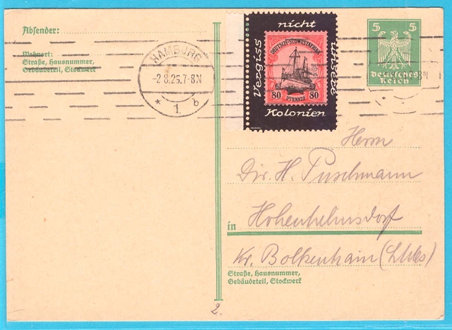 Ganzsache D.Reich   mit einer Vignette Deutsch. Südwestafrika