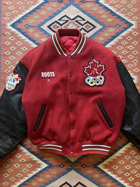 Vintage Roots Canada Olympics Varsity Jacket 1998 Nagano Men Size Large