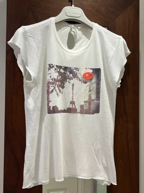 T-Shirt Age12 Chloe Designer Girls Jersey Linenblend Graphic Print Vgc Rrp £178