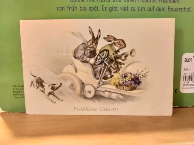 Künstler Ak 1905 Fröhliche Ostern, Hasen mit Osterei in einem Automobil, Auto