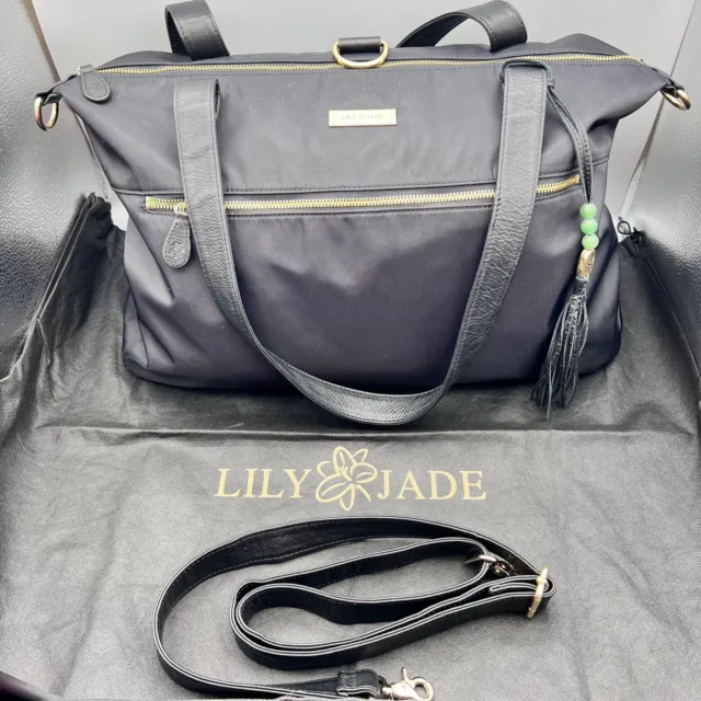 Lily Jade Jennifer Black Gold Nylon Diaper Everyday Bag Travel W/ Leather Strap