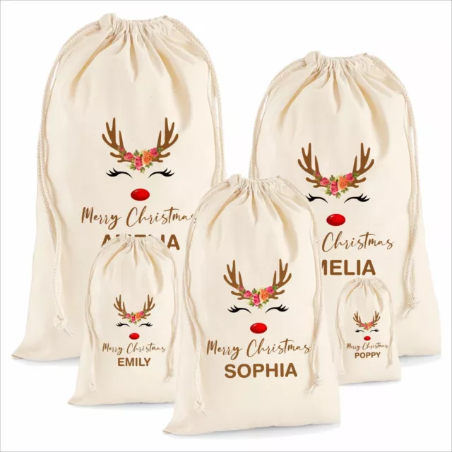 Personalised Christmas Sack Santa Stocking Present Bag Xmas Girls Boys Gift Bags