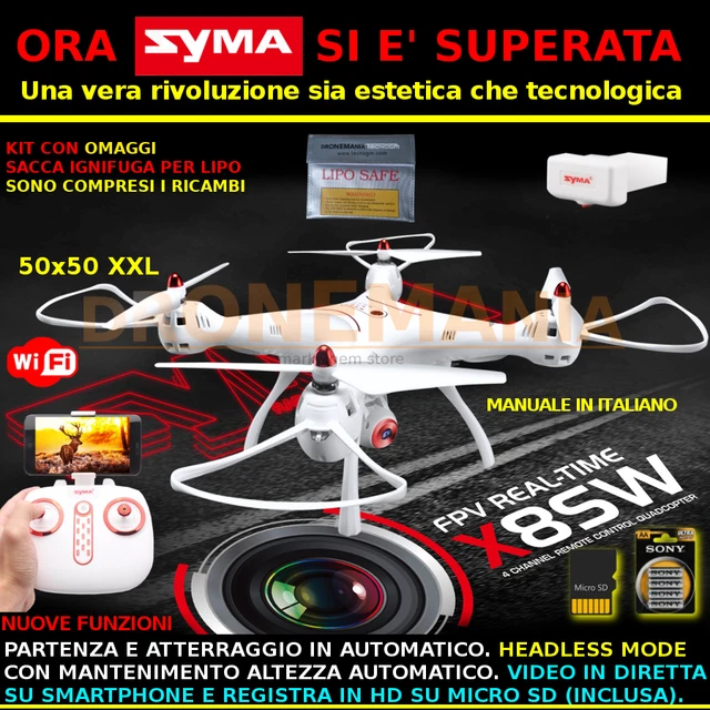 DRONE SYMA X8SW XXL BAROMETRO HEADLESS CAMERA HD ruotabile e FPV real time