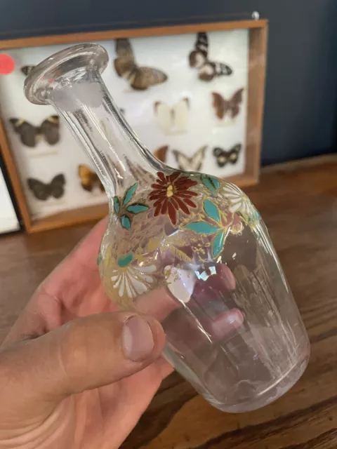 Carafe Bouteille Verre Émaillé Ancien Enamel Glass Legras 1900 Art Nouveau
