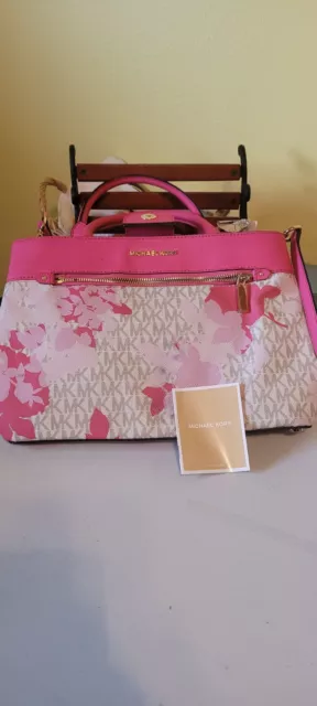 Michael Kors Pink White And Grey Purse With Flowers