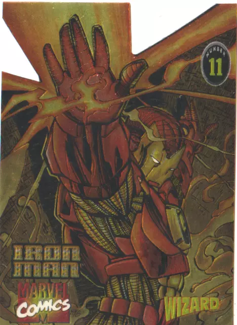 1996 MARVEL IRON MAN CUTOUT - WIZARD No. 11 CHROMIUM PROMO CARD