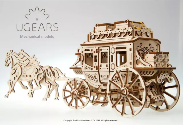 UGEARS Postkutsche, 3D Puzzle, Holzmodell, mit Antrieb