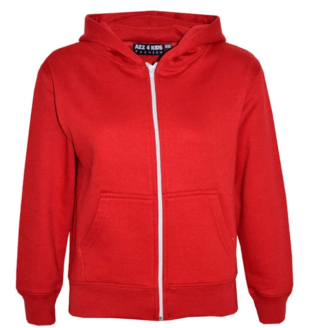 Bambine Unisex Semplice Pile Rosso Felpa con Cappuccio Zip Stile Età 2-13 Anni
