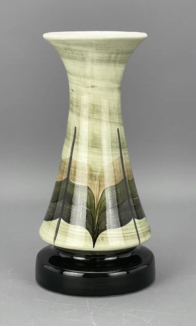 Vintage 1970's JERSEY POTTERY Hand Painted FOOTED PEDESTAL VASE - 16.5cm x 8cm