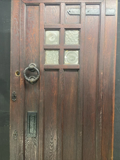 Solid Oak Front Door Arts Crafts Old Period Antique Glass Reclaimed Wood Iron 3