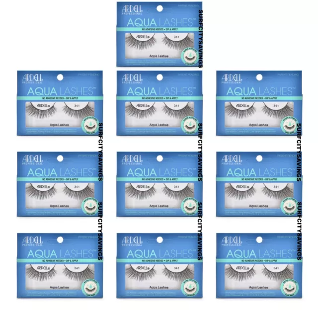 10 PACK Ardell Aqua Strip Lashes, 341 Black NO adhesive needed Fast Shipping