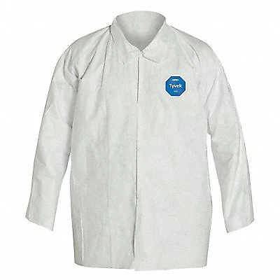 Disposable Shirt: Tyvek 400, Snap, Plain Collar, Open Cuff, White, M, 50 PK