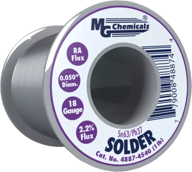 MG Chemicals 4887-454G 1 Lb Roll of Sn63/Pb37 (18ga) 0.050'' Rosin Flux Solder