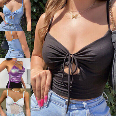 Womens Chain Halter Crop Top Casual Hollow Out Backless Sleeveless Vest Clubwear