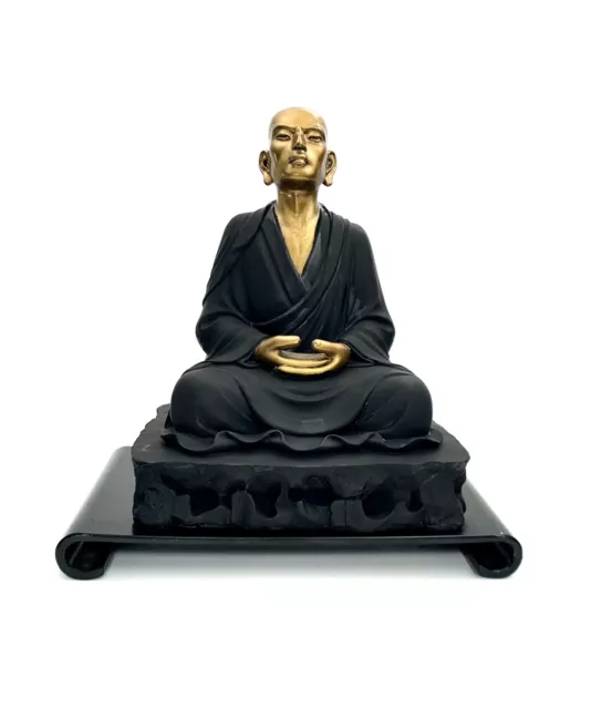 Statue Oriental Asian Wise Man Vintage Statue on Wooden Base Meditation Zen 3