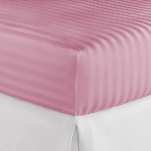 EXTRA DEEP Fitted Sheet 300TC Cotton Satin Stripe Bed Sheets Double S. King Size