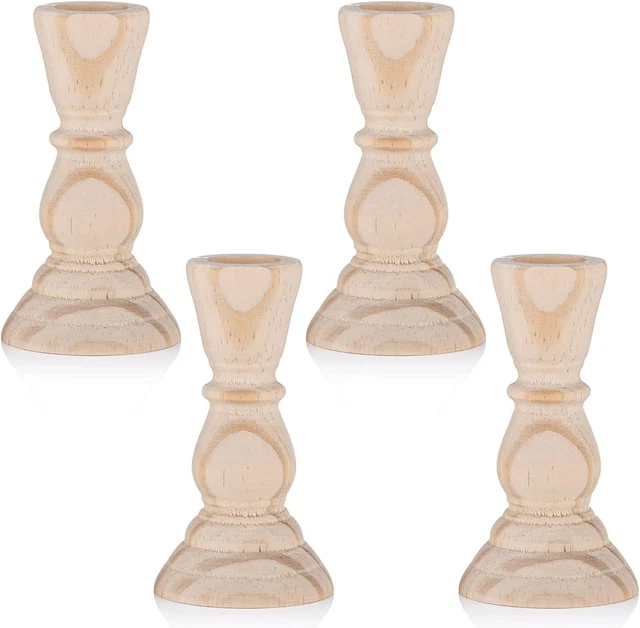 Sziqiqi 4Pcs Unfinished Wood Candlestick Holder for Craft Project, Ready to Stai