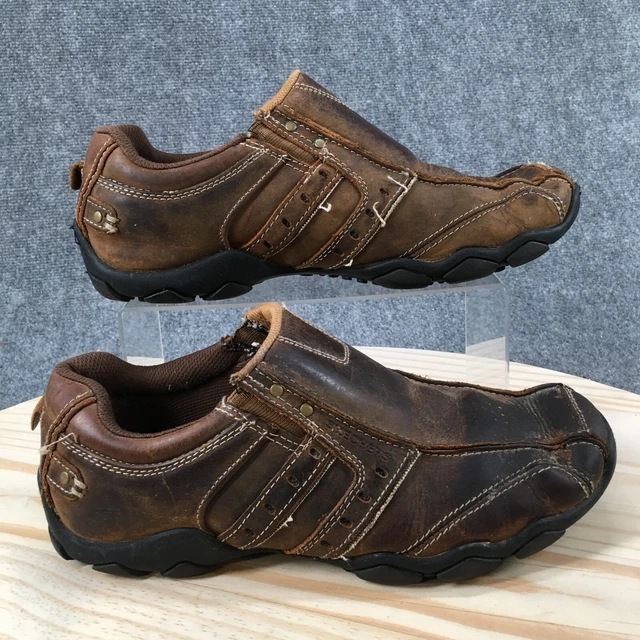 SKECHERS SHOES MENS 9 Diameter Loafer Brown Leather Slip On  display picture 3