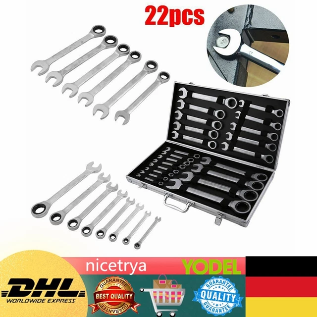 22 pezzi chiave a cricchetto anello bocca cricchetto set chiavi 6-32 mm set strumenti NUOVO