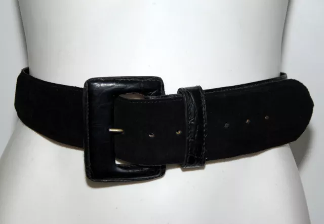 Vintage 1980s Butler's Belts Australia Black Leather/Suede Women's Belt Size "32