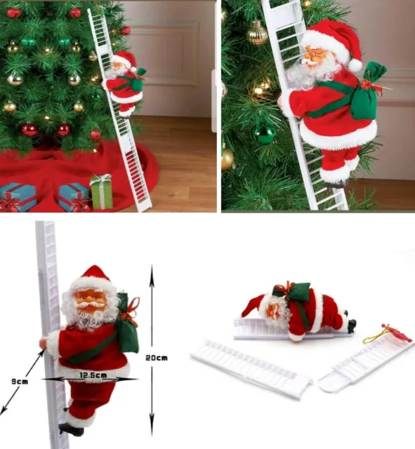Babbo Natale con scala,arrampica e canta.Batterie Babbonatale albero sale scende