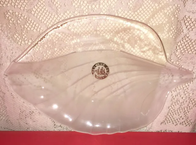 Vintage Japan ~ Columbus Club Leaf Shaped Glass Frosted Dish Estate Collectable