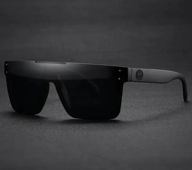 Men's Polarized Sunglasses Quatro Shield Rimless Matte Black Dark Smoke Lens New