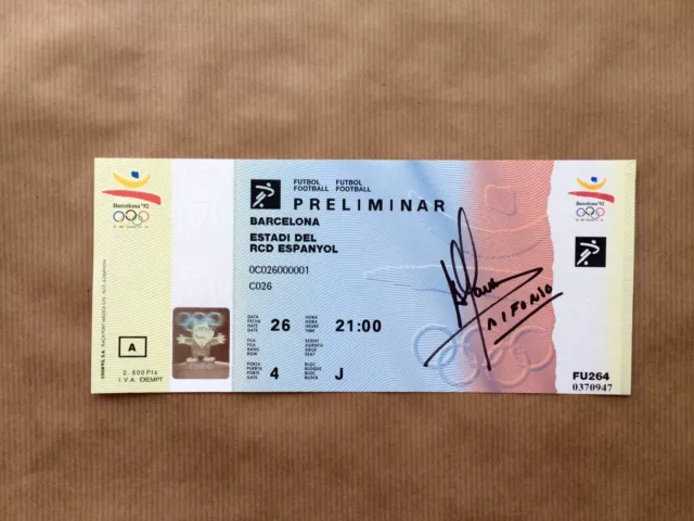 Barcelona Olympics Football 1992 Ticket Signed Alfonso Pérez