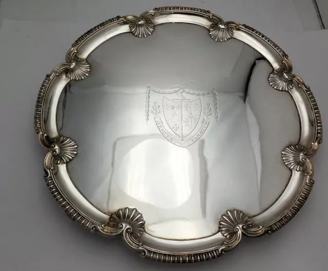 Superb large heavy 16" GEORGIAN SILVER SALVER, London 1783 ARMORIAL Antique Tray