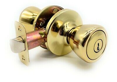 [2-PACK] Keyed Alike Entry Door Knob Lock Set, Polished Brass With 4 Keys 2