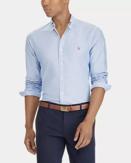Ralph Lauren uomo TG L Camicia in Oxford celeste slim fit casual cotone