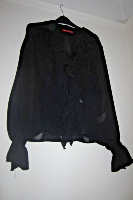 Alain Manoukian black ruffle front chiffon blouse. Size 14