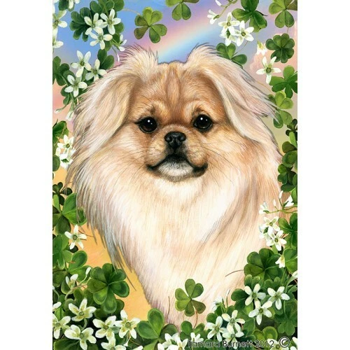 Clover Garden Flag - Cream Sable Tibetan Spaniel 314751
