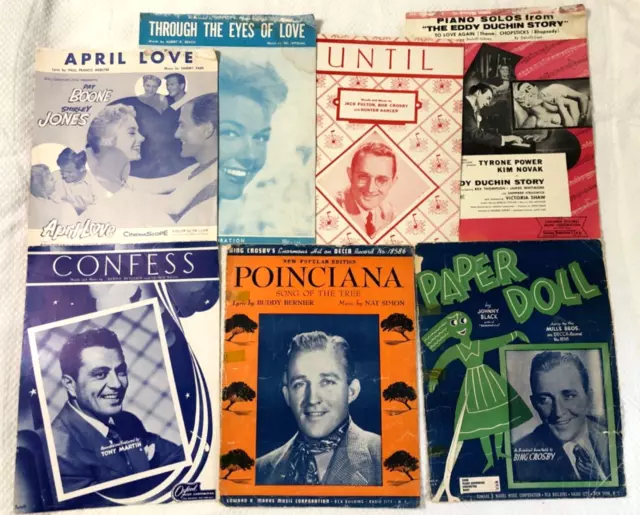 Vintage Sheet Music 1930-50s Lot of 7 Bing Crosby Pat Boone Tony Martin Day MORE