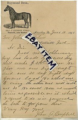 1891 Harrisburg Pennsylvania RAYMOND BROS. John A. Campbell HORSES letterhead