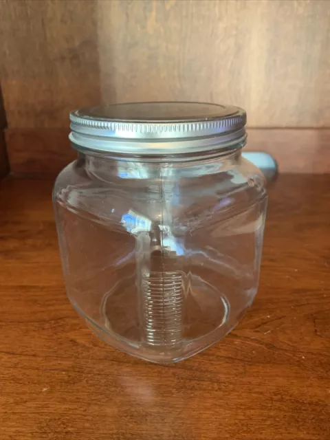 clear glass hoosier style jar w lid square ribbed corners 5.5” Canister Storage