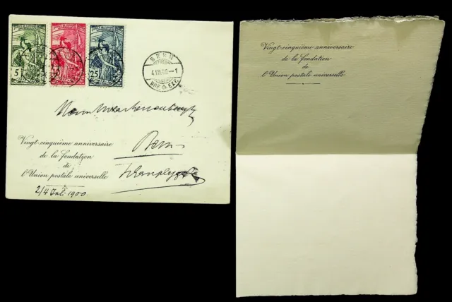 SEPHIL SWITZERLAND 1900 3v 25TH ANN UPU ON COVER FROM & TO BERN W/ LETTER SHEET