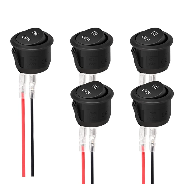 5PCS Rocker Switch On/Off Latching round Toggle Switch SPST 2Pin with Locked 4.8